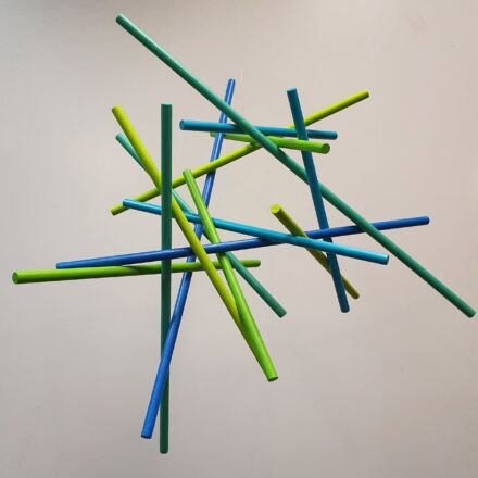 Photosynthesis, a dowel scculpture in blue and green by Chris Packer