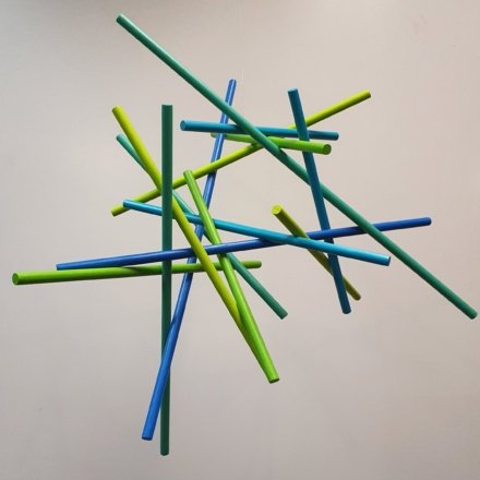 Photosynthesis, a dowel scculpture in blue and green by Chris Packer